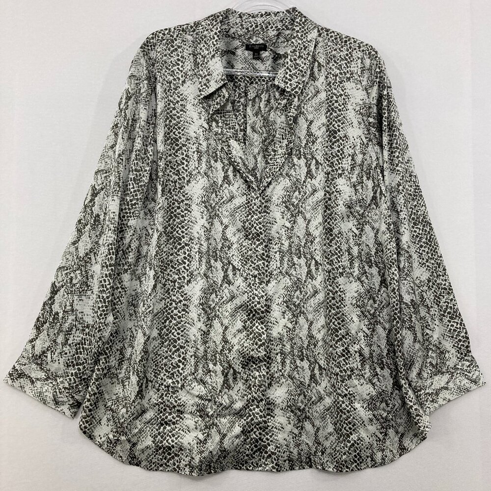Talbots‎ size 2X Gray White Snake Print Long Sleeve Button Down Office Career